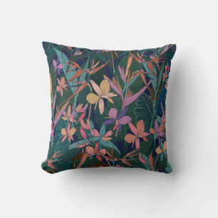 Coussin Coloré jungle tropicale feuilles et fleurs main d