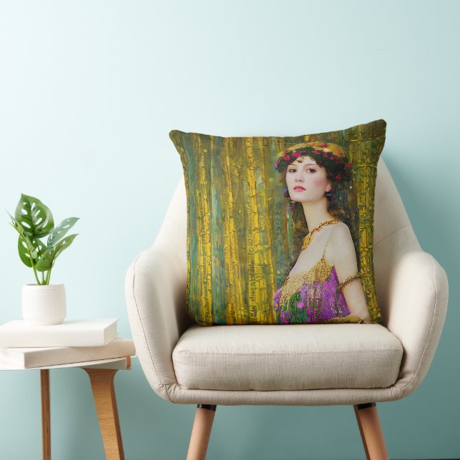 Coussin Coloré Klimt Style Collage Portrait d'une femme (Chaise)