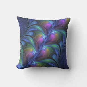 Coussin Coloré Lumineux Abstrait Bleu rose Vert Fractal