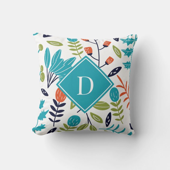 Coussin Coloré Moderne Motif Floral Monogramme (Recto)