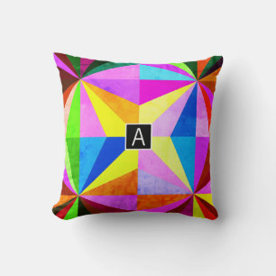 Coussin Coloré Moderne Multi-Coloré Géométrique Monogram