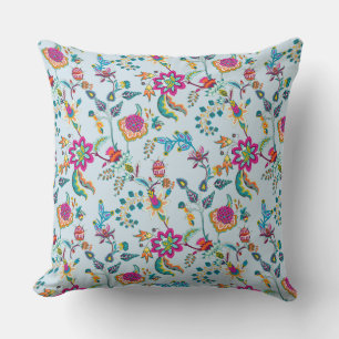 Coussin Coloré orange violet Turquoise chintz floral sur b