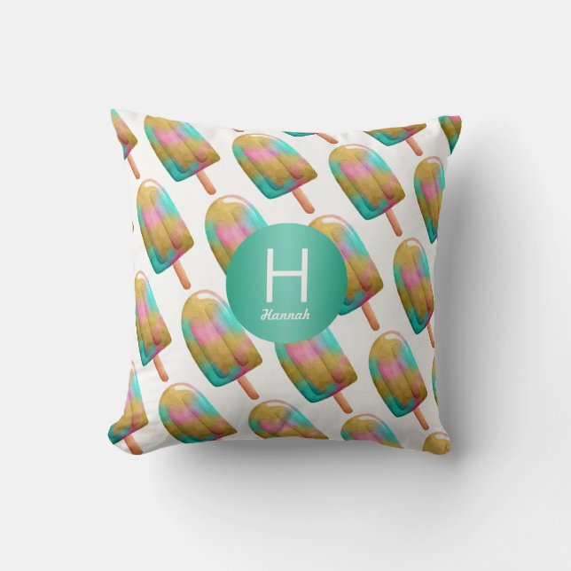 Coussin Coloré Popsicle Motif avec votre Monogramme (Recto)