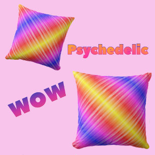 Coussin Coloré Psychédélique Jaune Rouge Rose violet