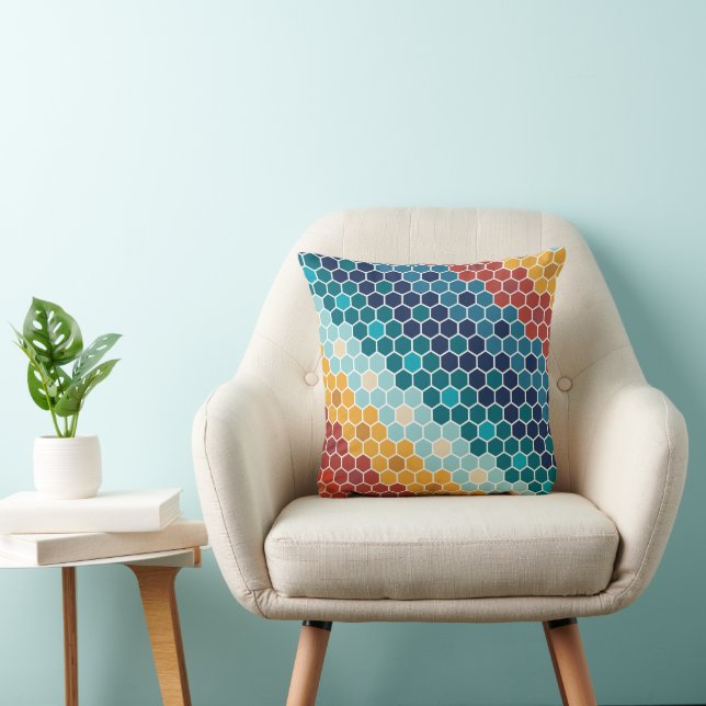 Coussin Coloré Retro Mosaïque Florale Motif Hexagon (Chaise)