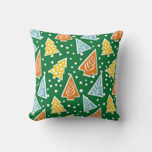 Coussin Coloré stylisé arbres de Noël motif vert
