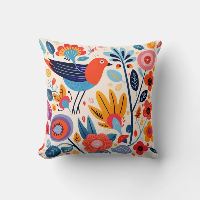 Coussin Coloré Whimsical Folk Art Bird (Recto)