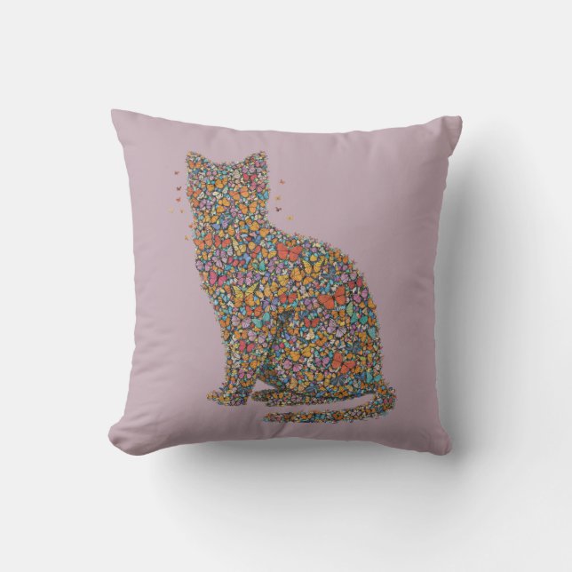 Coussin Colorful Butterfly Cat Lover Silhouette Art Mauve (Recto)