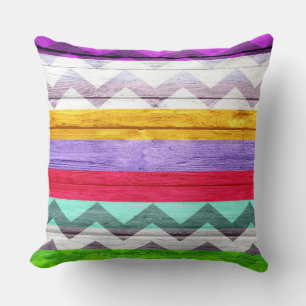 Coussin Colorful Chevron Stripe bois Vintage #11