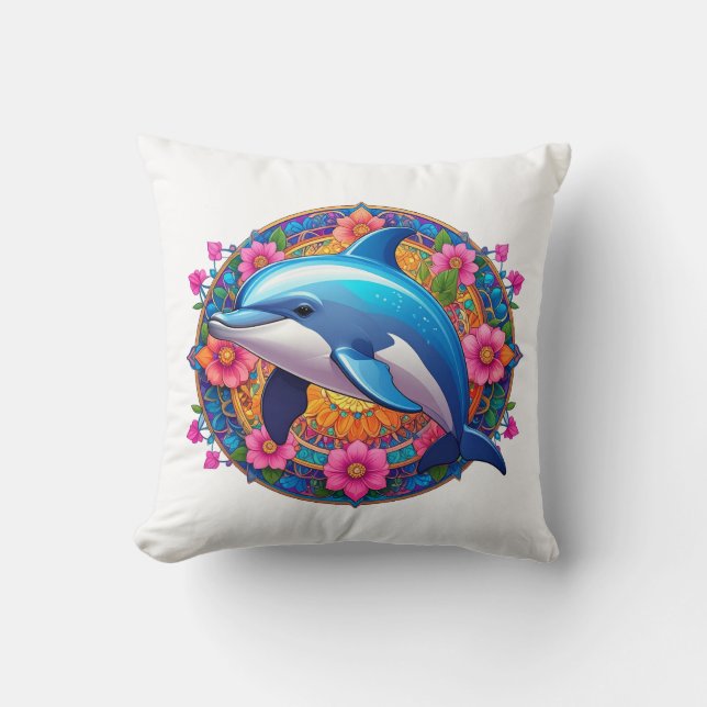 Coussin Colorful Dolphin Mandala Art (Recto)