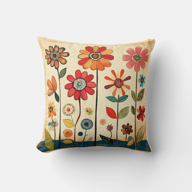 Coussin Colorful Folk Art Flowers (Recto)