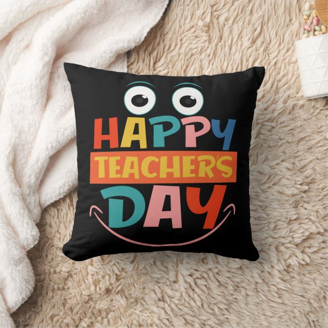 Coussin Colorful Happer Teachers Day Drôle Visage (Couverture)