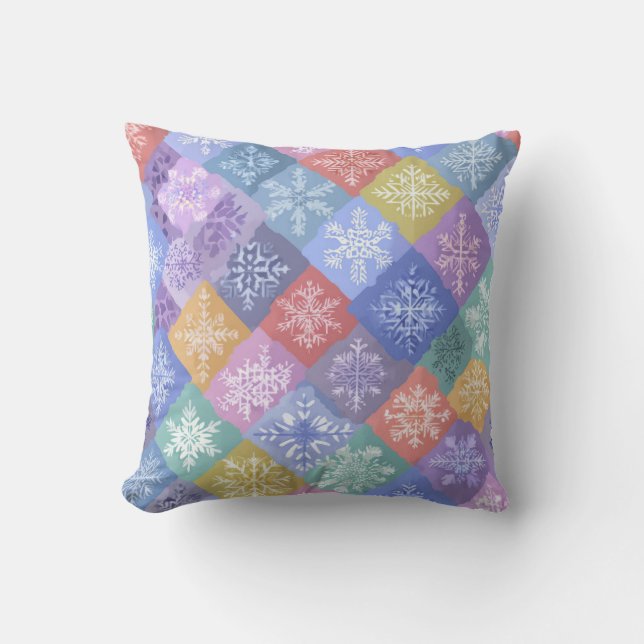 Coussin Colorful Pastel Patchwork Snowflake Throw Pillow (Recto)