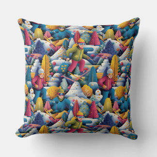 Coussin Colorful Snow Skiers Collage