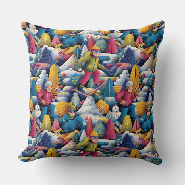 Coussin Colorful Snow Skiers Collage (Recto)