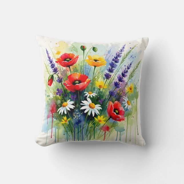 Coussin Colorful Wildflower Meadow Watercolor Abstract  (Recto)