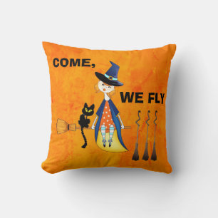 Coussin COME PERSONNALISÉ, NOUS VOLONS Sorcière Chat Orang