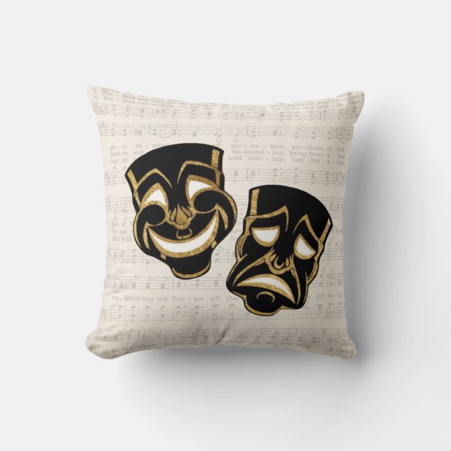Coussin Comédie et tragédie musicale Black & Gold (Recto)