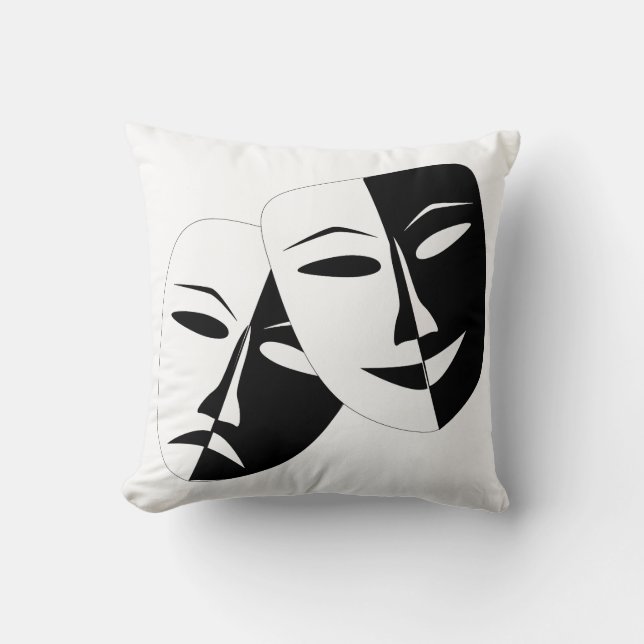 Coussin Comédie Tragédie Masque de théâtre noir et blanc (Recto)