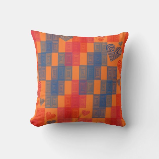 COUSSIN COMFUSER LES OREILLES DE JEU - ORANGE BLEU HEARTS  (Recto)