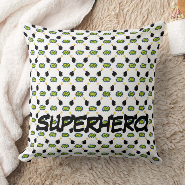 Coussin Comics Superhero NOM Pow Bang Bomb Enfants Amusant (Couverture)