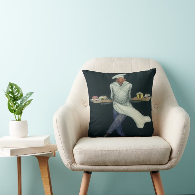 Coussin Commerce alimentaire vintage, boulanger avec desse (Chaise)