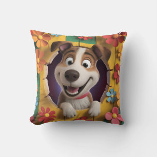 Coussin Compagnon de canine gaie au milieu d'une florale v
