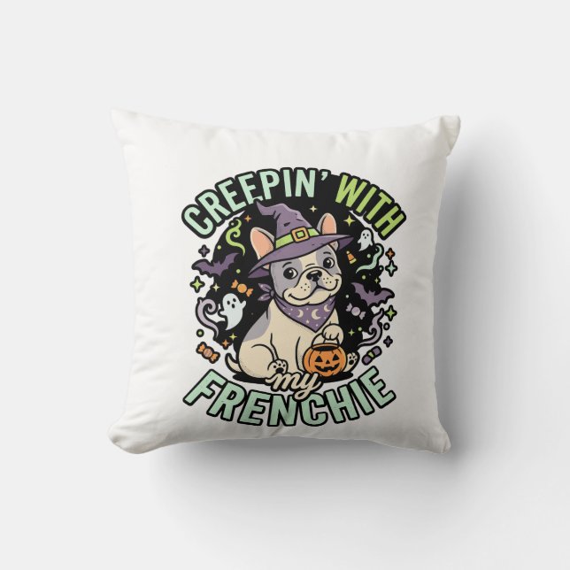 Coussin Compagnon effrayant Bouledogue français Halloween (Recto)