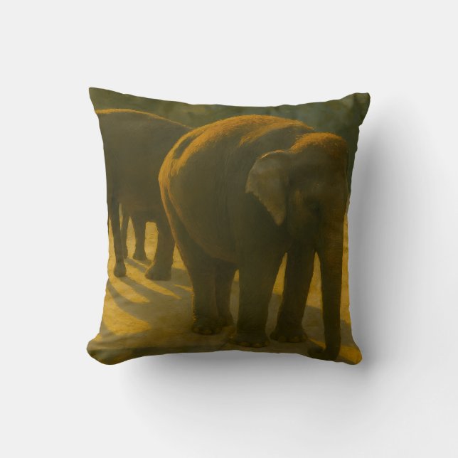 Coussin Compagnons d'or - Trio d'éléphants à lumière chaud (Recto)