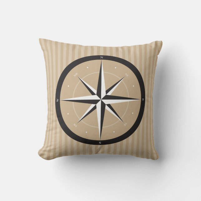 Coussin Compass| Design Motif noir beige (Recto)