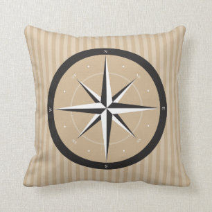 Coussin Compass Design Motif noir beige
