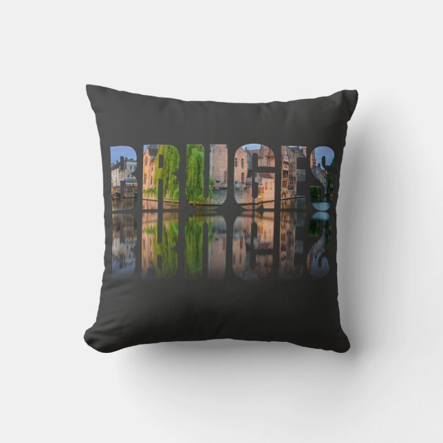 Coussin Composition de la photo texte de Bruges (Recto)
