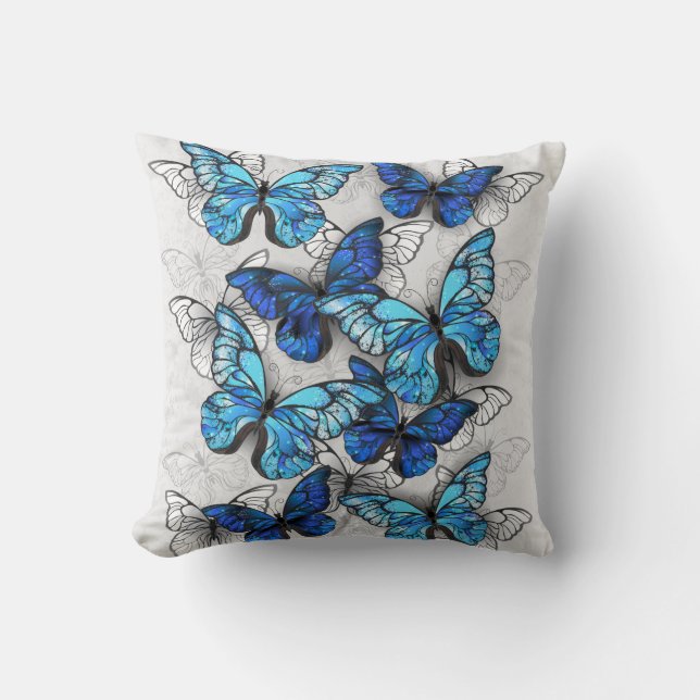 Coussin Composition de papillons blancs et bleus (Recto)