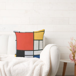 Coussin Composition de Piet Mondrian Rouge Jaune Bleu Impr