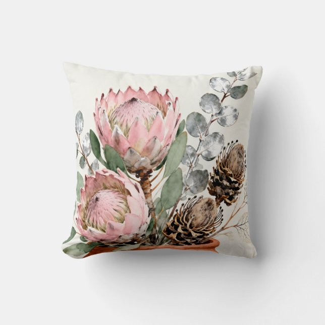 Coussin Composition de protée et d'eucalyptus à l'aquarell (Recto)