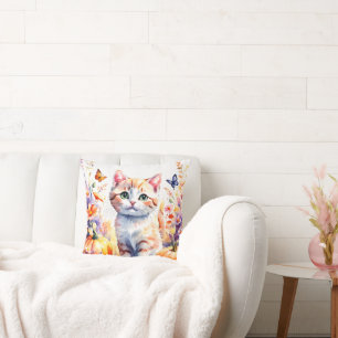 Coussin Composition fleur sauvage d'automne, avec chaton