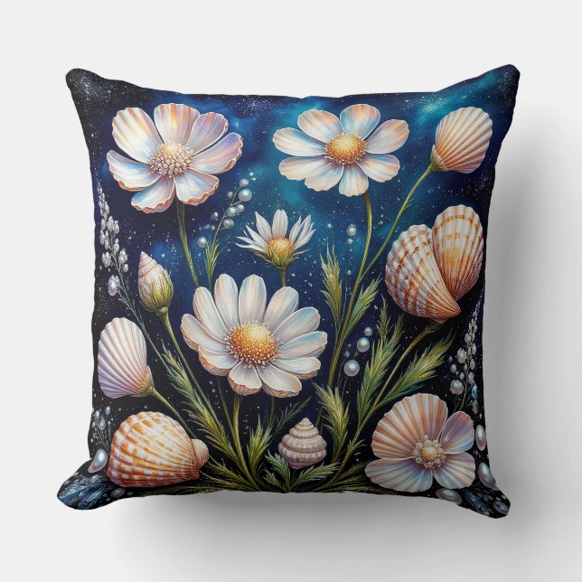 Coussin Composition florale élégante avec coquillages (Recto)