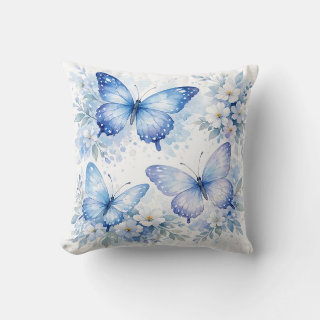 Coussin Composition florale Papillon Bleu (Recto)