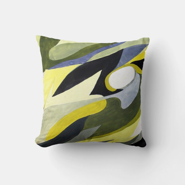 Coussin Composition Gouache Abstraite : Jaune, Gris, Noir. (Recto)