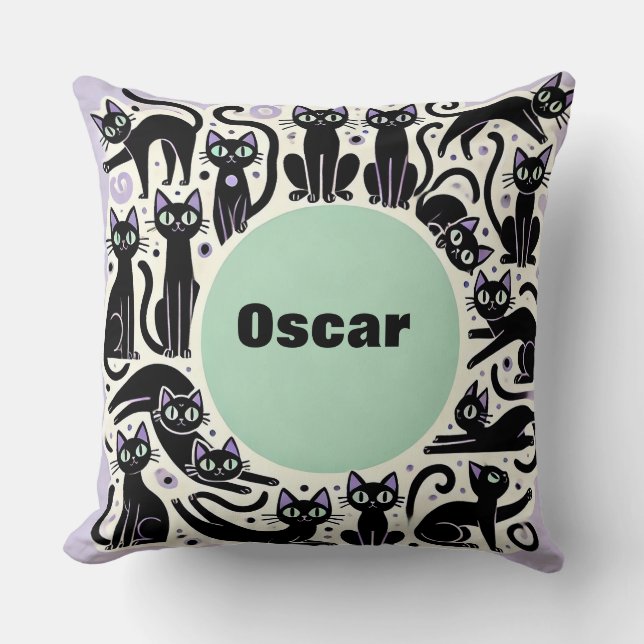 Coussin Composition ludique de chats noirs (Recto)