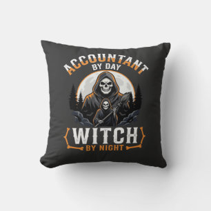 Coussin Comptable Halloween le jour Sorcière la nuit Desig