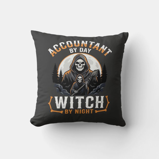 Coussin Comptable Halloween le jour Sorcière la nuit Desig (Recto)