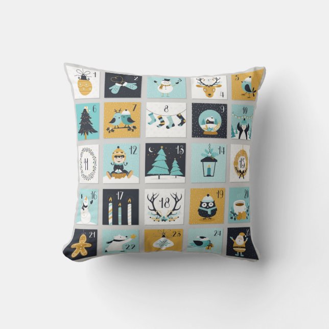 Coussin Compte à rebours de Noël Symboles de Noël (Recto)