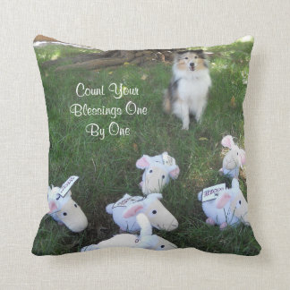 Coussin Comptez vos bénédictions Sheltie et moutons