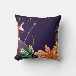 Coussin Concepteur floral artistique Abstrait Aubergine