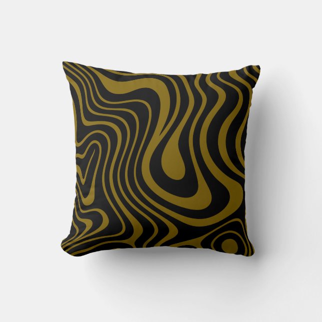 Coussin Conception Abstraite de Luxe Antique Or et Noir (Recto)