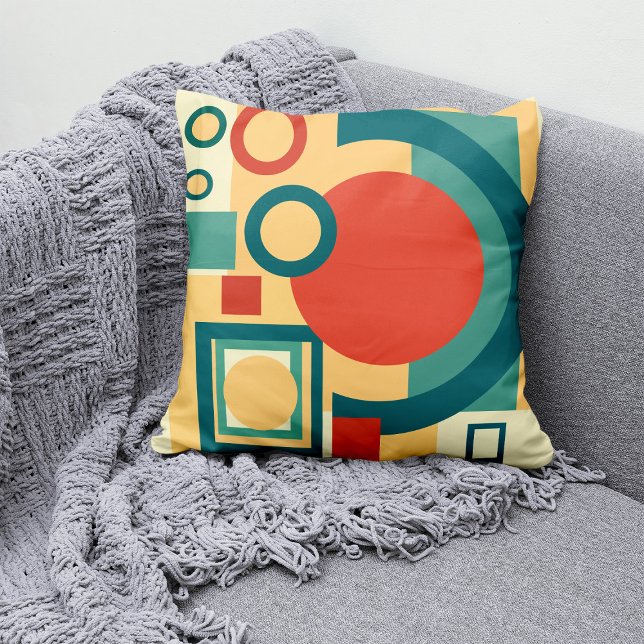 Coussin Conception Abstraite de Style Rétro Géométrique au (Retro Geometric Risograph Style Abstract Design. Throw Pillow)