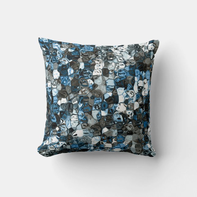 Coussin conception abstraite en mosaïque / cristal bleu (Recto)