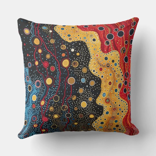 Coussin Conception abstraite en noir, rouge et or (Verso)