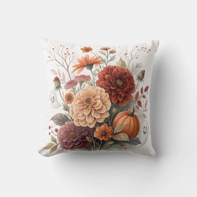 Coussin Conception aquarelle de fleurs d'automne et Hallow (Recto)
